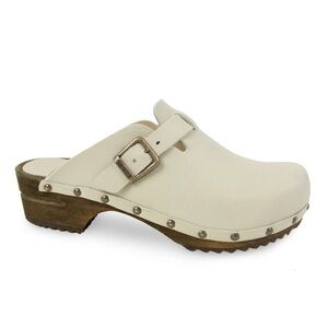 Sanita Kristel Size 39 US 8 White Wood Leather Clogs